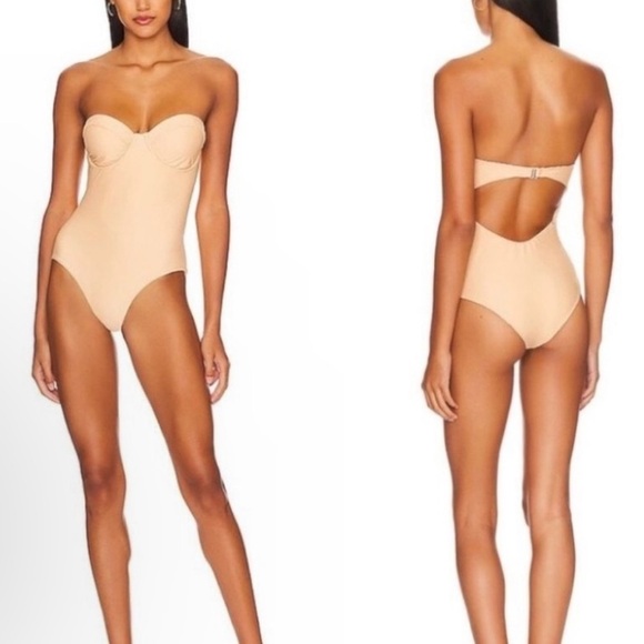 New Acacia Swimwear Brady Strapless Full Piece Dual Ribbed Swimsuit Pink Small - Picture 12 of 12